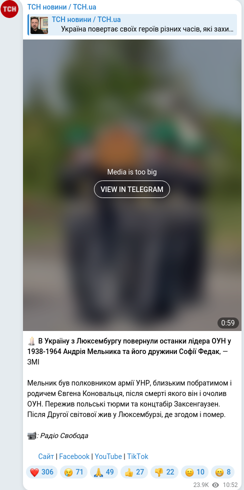 Скріншот Telegram-публікації