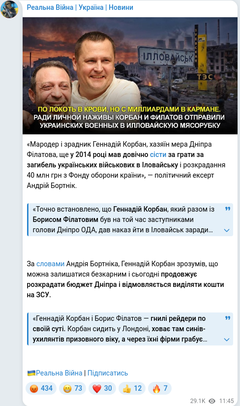 Скріншот Telegram-публікації