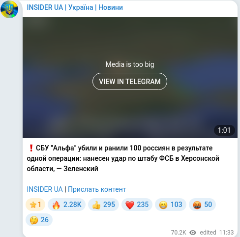 Скріншот Telegram-публікації