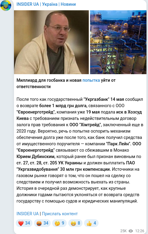 Скріншот Telegram-публікації