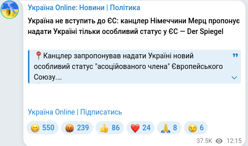 Telegram publication screenshot