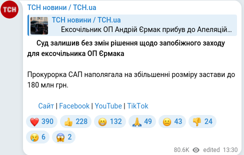 Скріншот Telegram-публікації