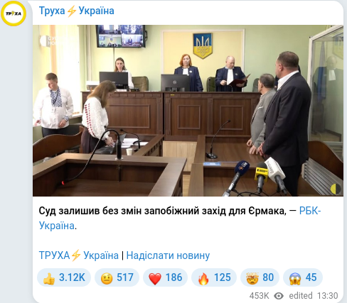 Скріншот Telegram-публікації