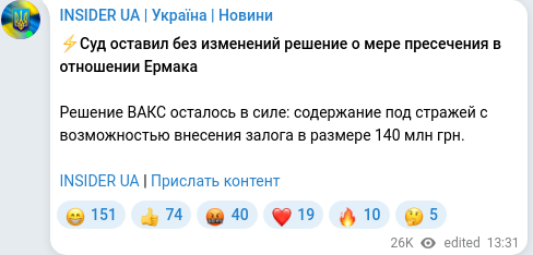Скріншот Telegram-публікації