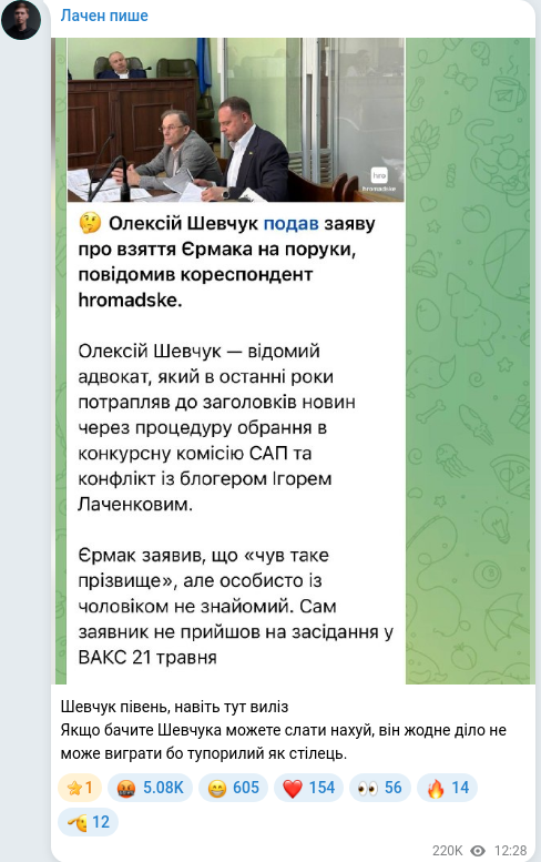 Скріншот Telegram-публікації