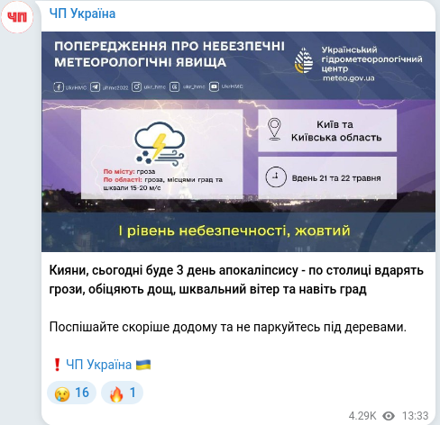 Скріншот Telegram-публікації