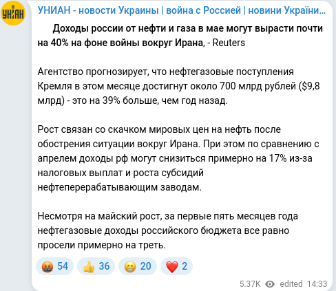 Скріншот Telegram-публікації