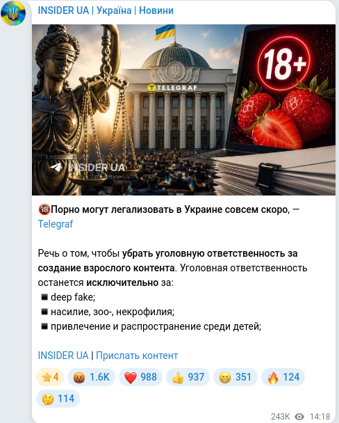 Скріншот Telegram-публікації