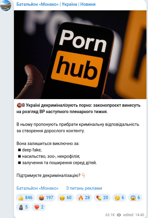 Скріншот Telegram-публікації
