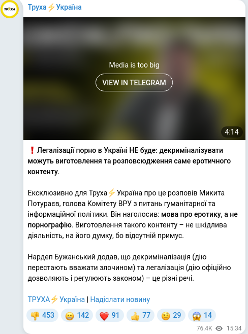 Скріншот Telegram-публікації