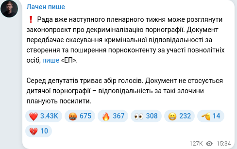 Скріншот Telegram-публікації