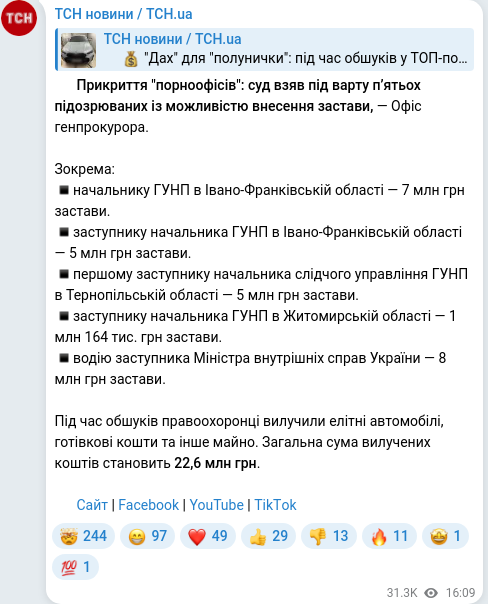 Скріншот Telegram-публікації