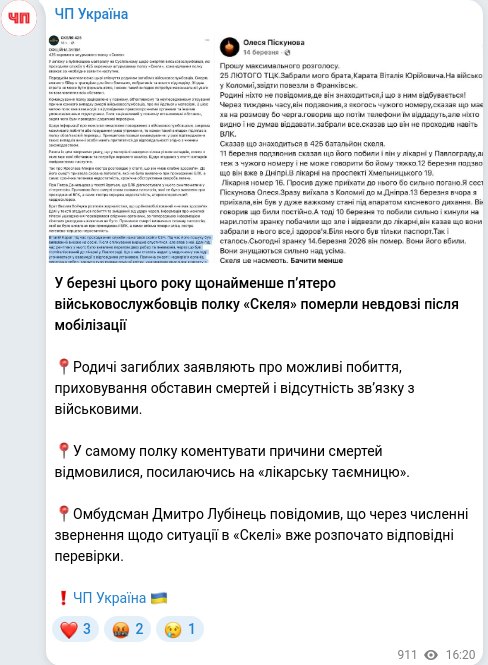 Скріншот Telegram-публікації