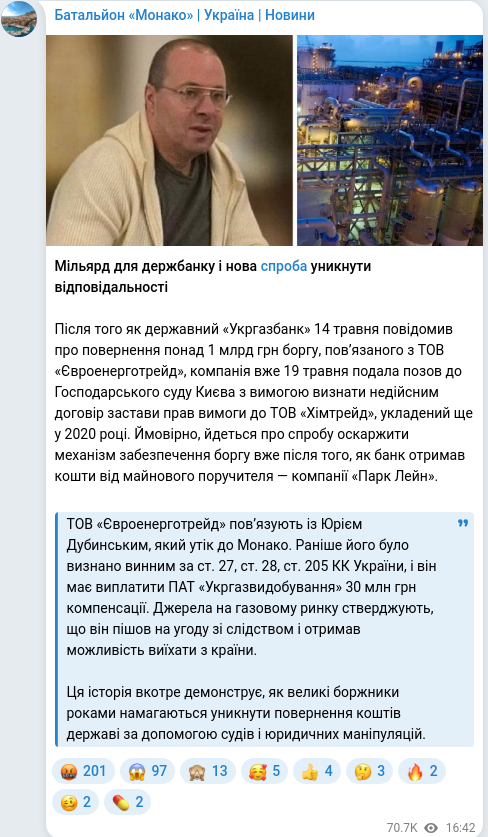 Скріншот Telegram-публікації