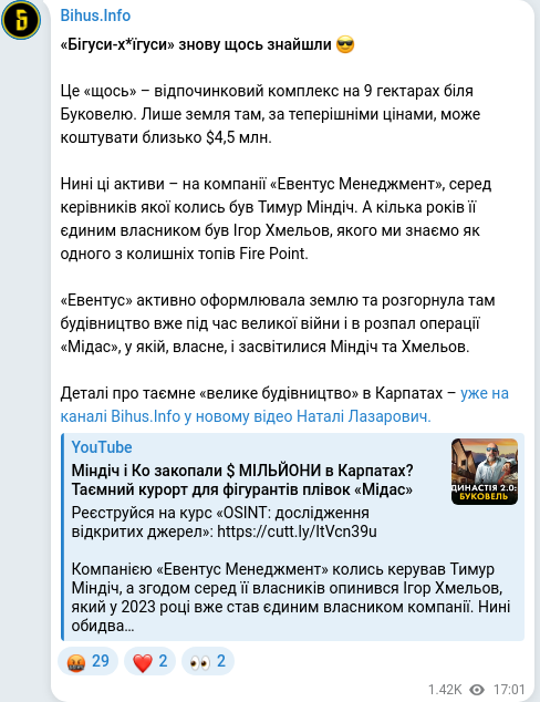 Скріншот Telegram-публікації