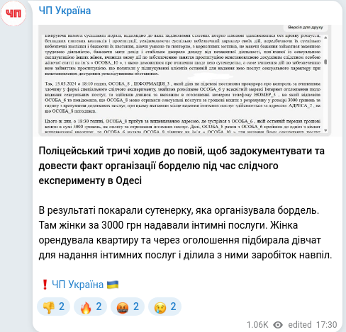 Скріншот Telegram-публікації