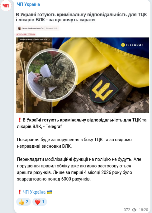 Скріншот Telegram-публікації