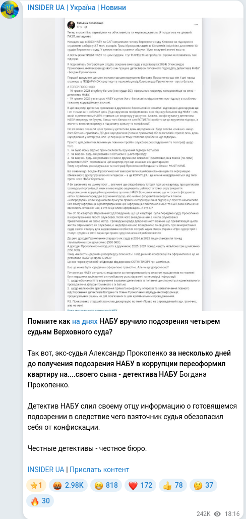 Скріншот Telegram-публікації