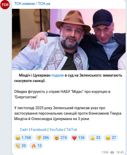 Скріншот Telegram-публікації