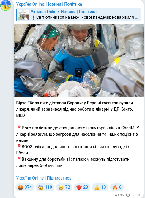 Скріншот Telegram-публікації