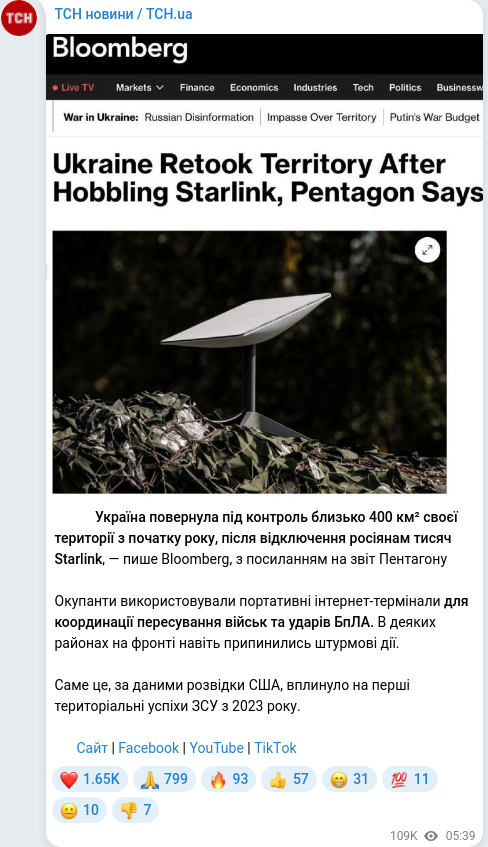 Скріншот Telegram-публікації