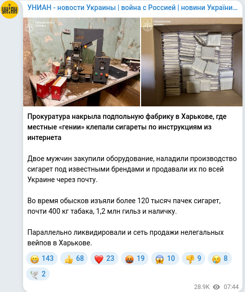 Скріншот Telegram-публікації