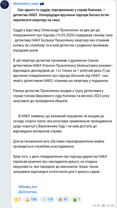 Скріншот Telegram-публікації