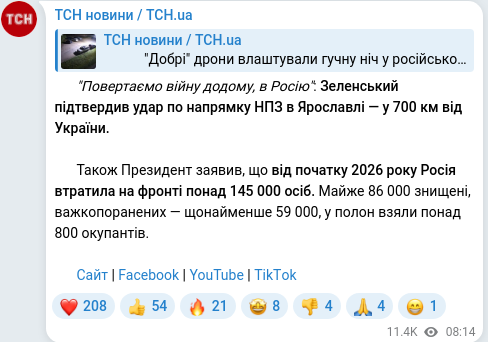 Скріншот Telegram-публікації