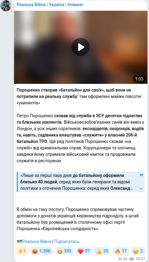 Telegram publication screenshot