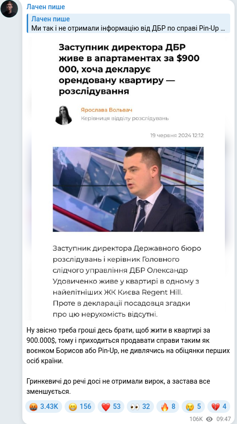 Скріншот Telegram-публікації