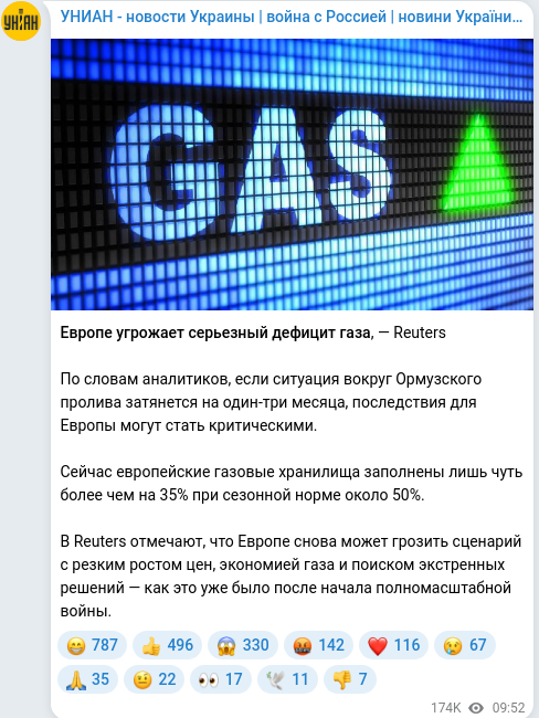 Скріншот Telegram-публікації