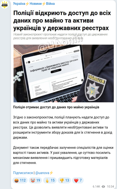 Скріншот Telegram-публікації