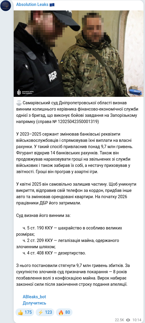 Скріншот Telegram-публікації
