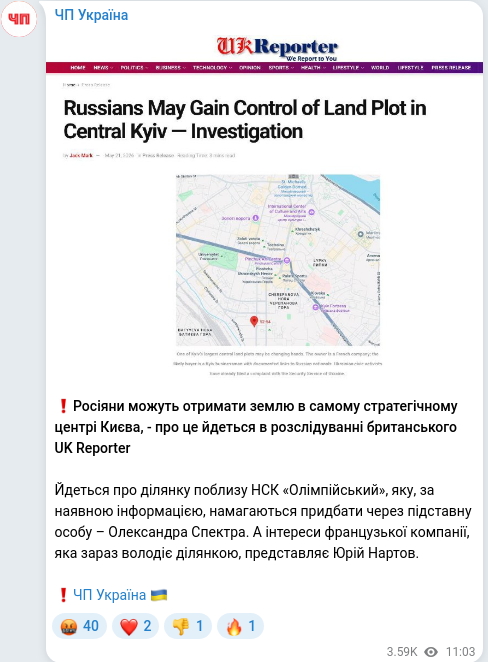 Скріншот Telegram-публікації