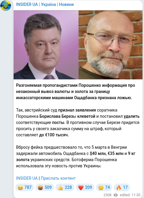 Скріншот Telegram-публікації