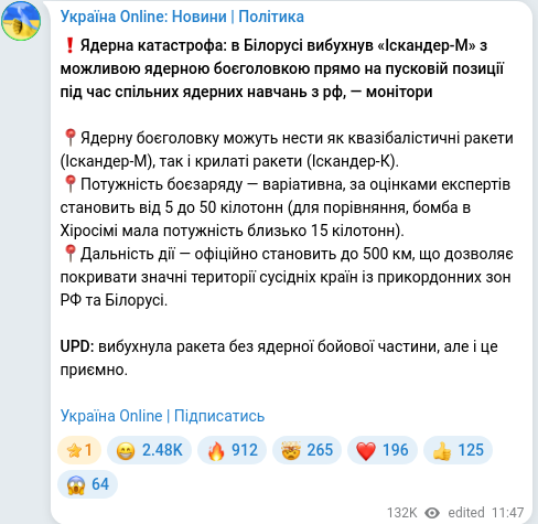 Скріншот Telegram-публікації