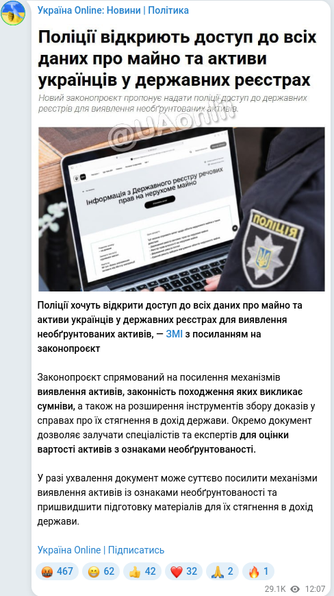 Telegram publication screenshot