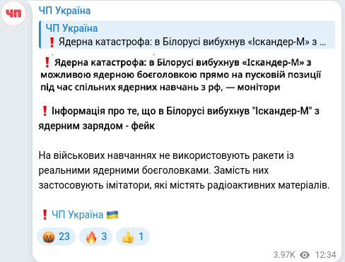 Скріншот Telegram-публікації