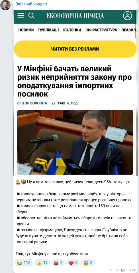 Скріншот Telegram-публікації