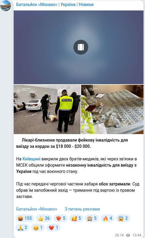 Скріншот Telegram-публікації