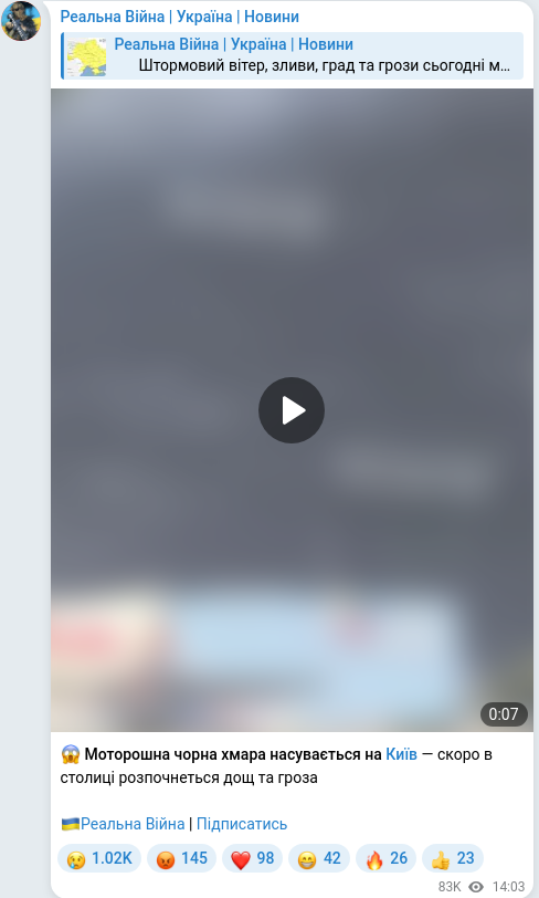 Скріншот Telegram-публікації