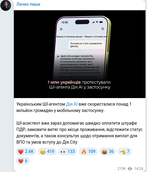 Скріншот Telegram-публікації