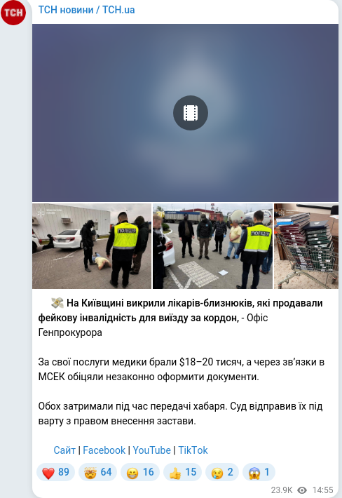 Скріншот Telegram-публікації