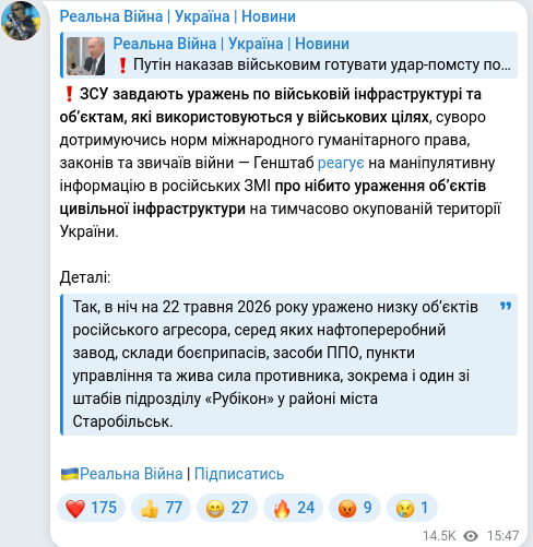 Скріншот Telegram-публікації