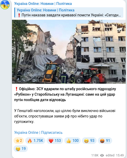 Telegram publication screenshot