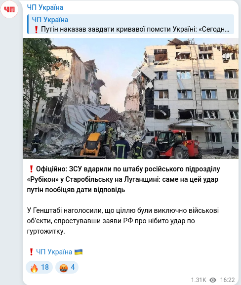 Скріншот Telegram-публікації