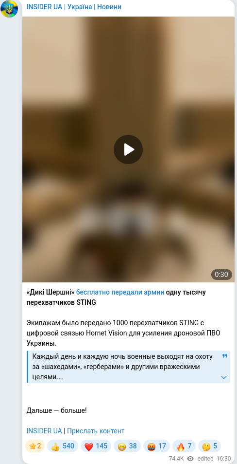 Скріншот Telegram-публікації