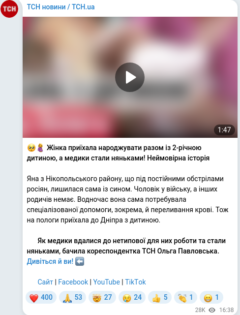 Скріншот Telegram-публікації