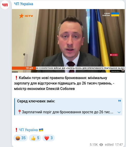 Скріншот Telegram-публікації
