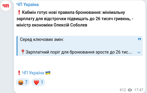 Скріншот Telegram-публікації